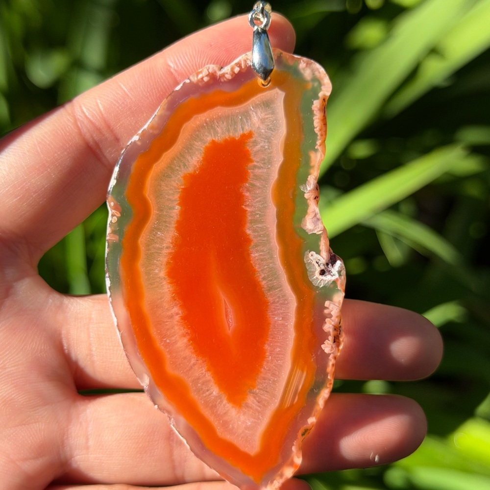 Sterling‎ silver 925 stamped large orange druzy pendant 0570